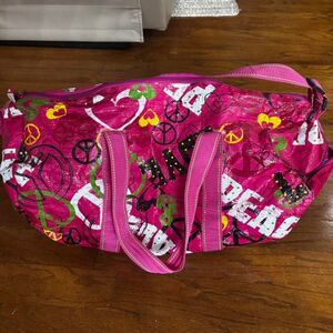 BOUTIQUE Peace Sign Hot Pink Yellow Green Gymnastics Girl's Duffle Travel Bag